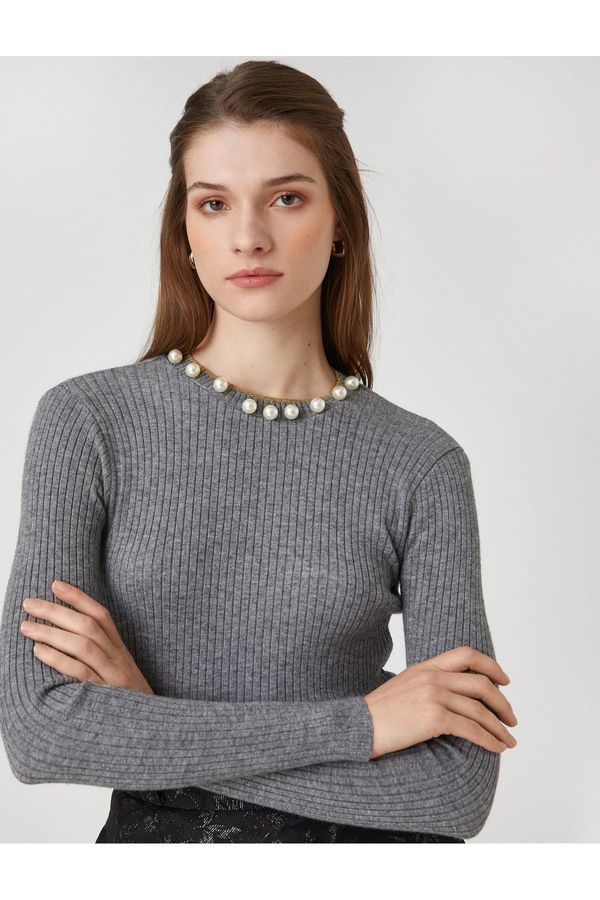 Koton Koton Melis Ağazat X - Ribbed Knitwear Sweater With Pearl Detail