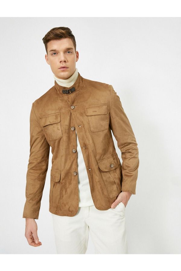 Koton Koton Men's Brown Long Sleeve Button Detailed Jacket