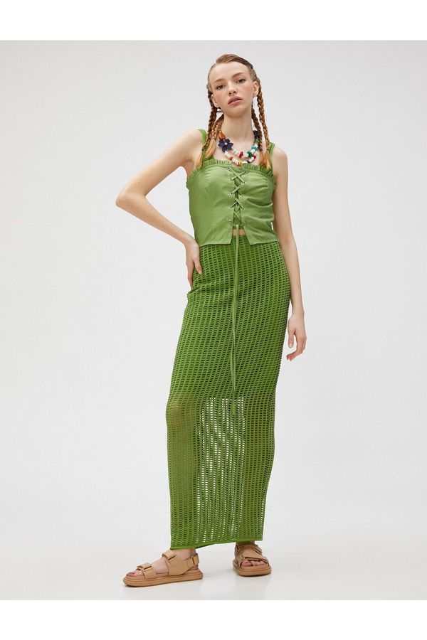 Koton Koton Mesh Midi Skirt with Slits Lined