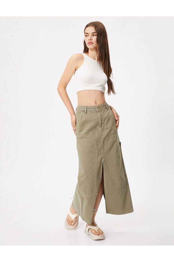 Koton Koton Midi Denim Skirt Slit Pocket Detailed Cotton