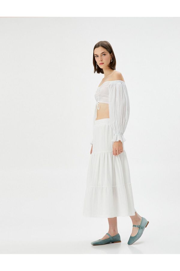 Koton Koton Midi Skirt Elastic High Waist Textured