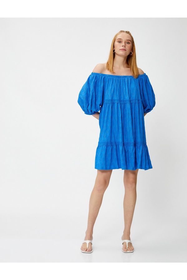 Koton Koton Mini Scalloped Dress Off The Shoulder With Lining