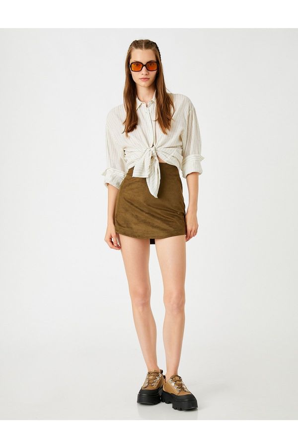Koton Koton Mini Skirt With A Suede Look, Zip Closure