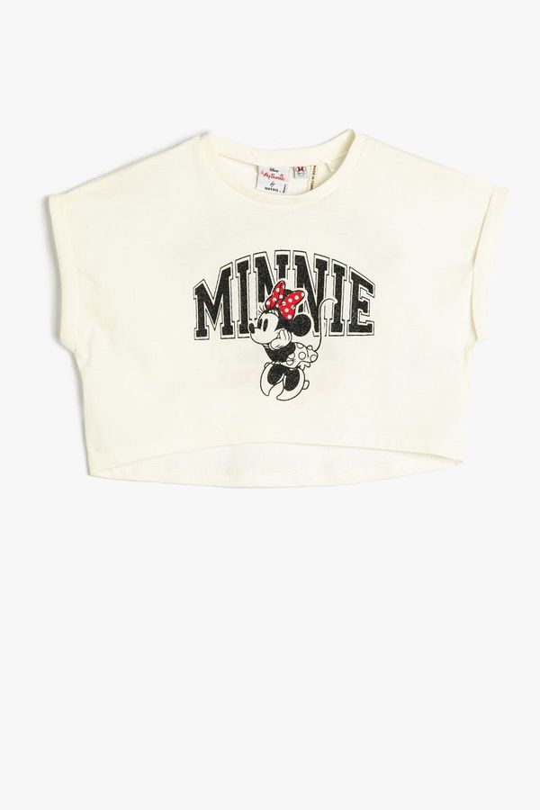 Koton Koton Minnie Mouse Crop T-Shirt Licensed Short Sleeve Crew Neck Cotton.