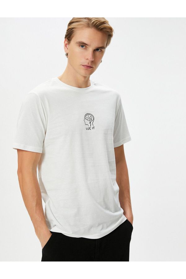 Koton Koton Motto Printed T-Shirt Crew Neck Slim Fit Short Sleeve