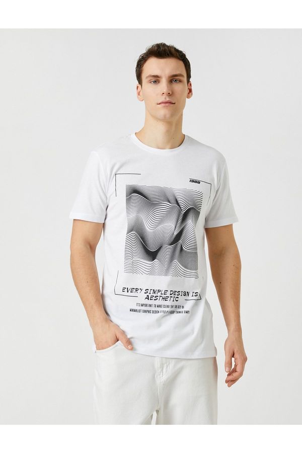 Koton Koton Motto Printed T-Shirt Geometric Detail Crew Neck Slim Fit