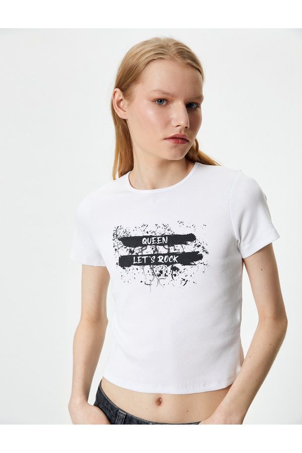 Koton Koton Motto Printed T-Shirt Short Sleeve Crew Neck Cotton
