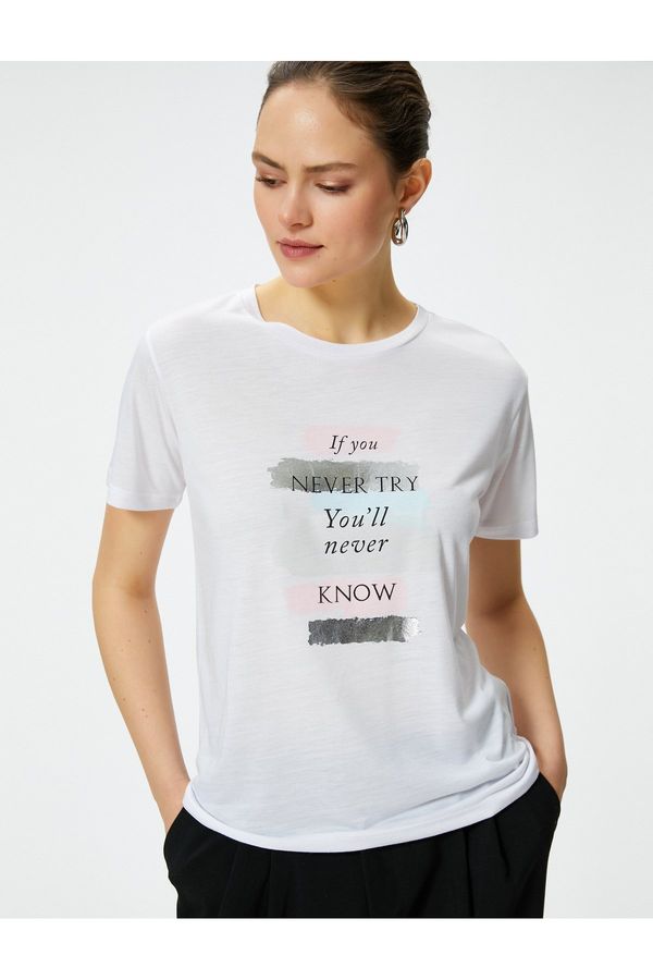Koton Koton Motto Printed T-Shirt Short Sleeve Crew Neck