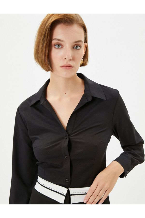 Koton Koton Normal Shirt Collar Plain Black Women's Shirt 4WAK60454UW