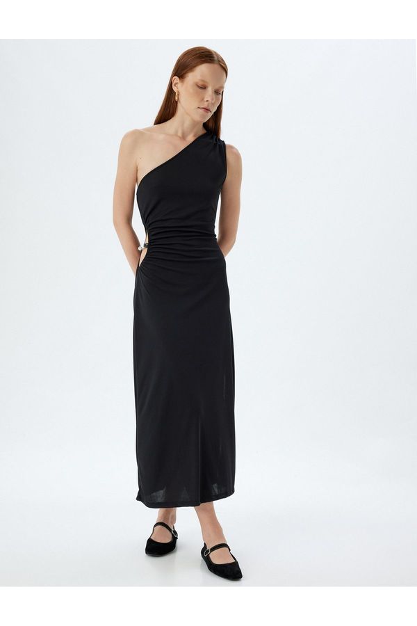 Koton Koton One Shoulder Long Dress with Window Detail Draped