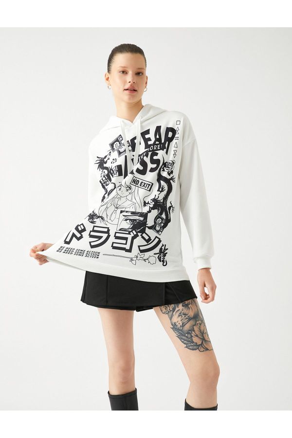 Koton Koton Oversize Anime Sweatshirt with Hoodie Printed Back