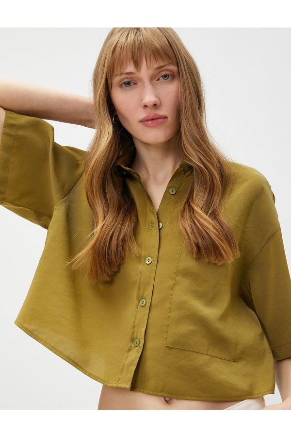 Koton Koton Oversize Crop Shirt Pocket Short Sleeve Modal Blended
