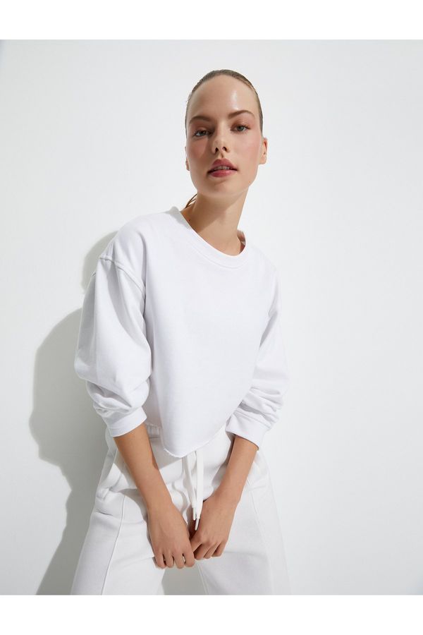 Koton Koton Oversize Crop Sweatshirt Basic Long Sleeve Cotton