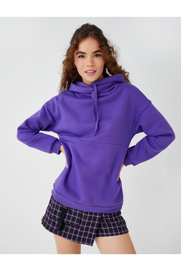 Koton Koton Oversize Hooded Basic Sweatshirt Fleece Inner