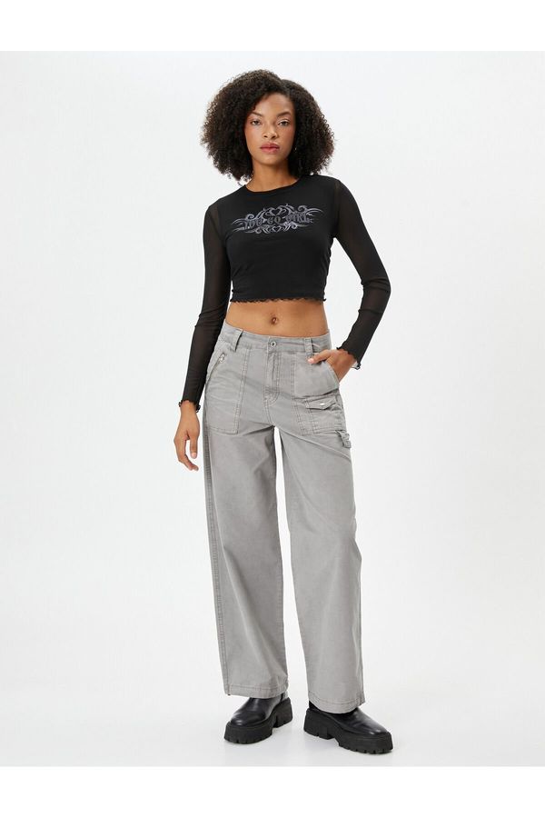 Koton Koton Oversize Parachute Trousers with Faded Effect Pockets Cotton Legs with Elastic Stoppers