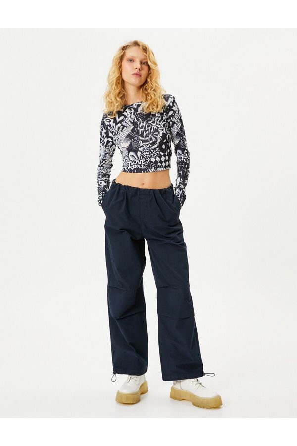 Koton Koton Oversize Parachute Trousers with Floor Detail Pockets Cotton