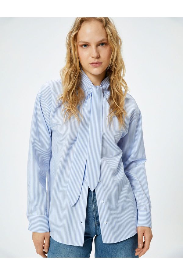 Koton Koton Oversize Poplin Shirt Foulard Collar Buttoned Long Sleeve