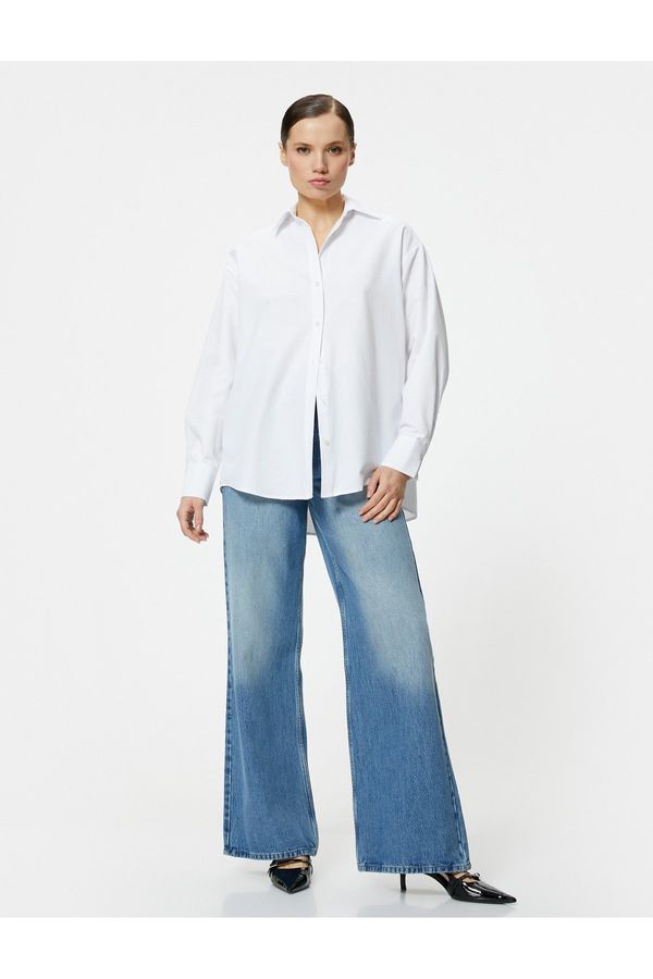 Koton Koton Oversize Poplin Shirt Long Sleeve Buttoned Classic Collar