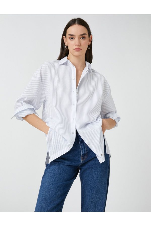 Koton Koton Oversize Poplin Shirt with Snap Buttons Long Sleeves