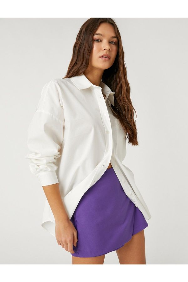Koton Koton Oversize Shirt Cotton Long Sleeve Pocket Detailed