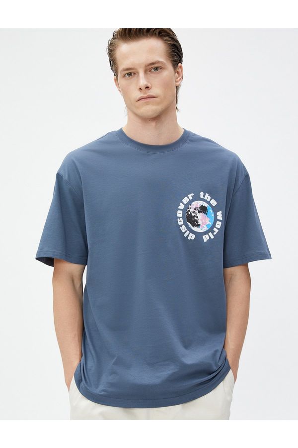 Koton Koton Oversize T-Shirt Motto Printed Crew Neck Cotton