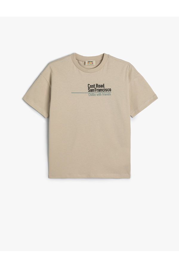 Koton Koton Oversize T-Shirt Motto Printed Short Sleeve Crew Neck Cotton