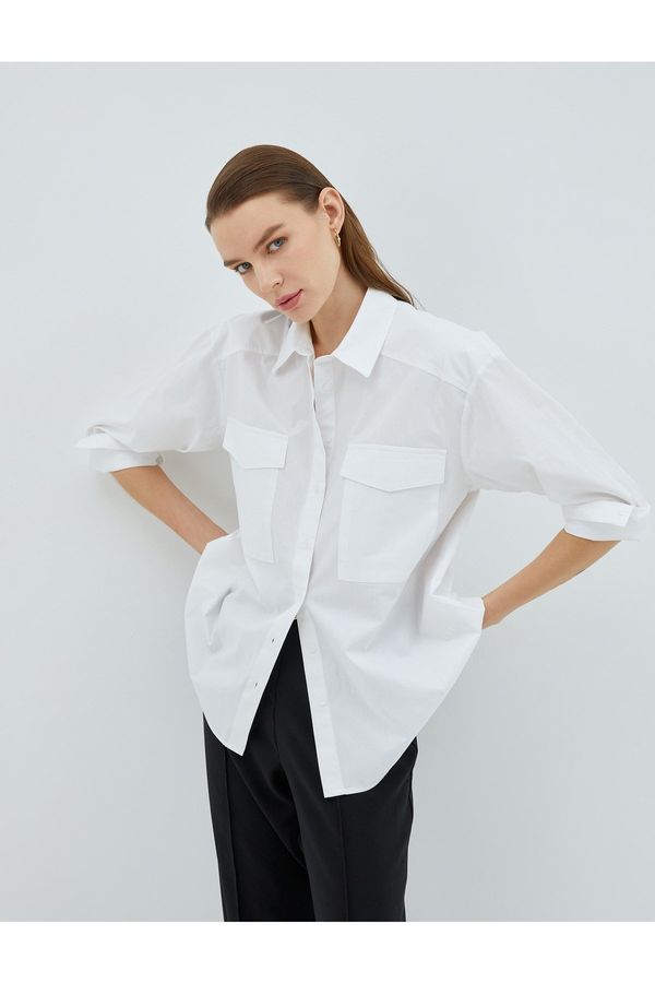 Koton Koton Oversized Cotton Shirt with Pocket Detail
