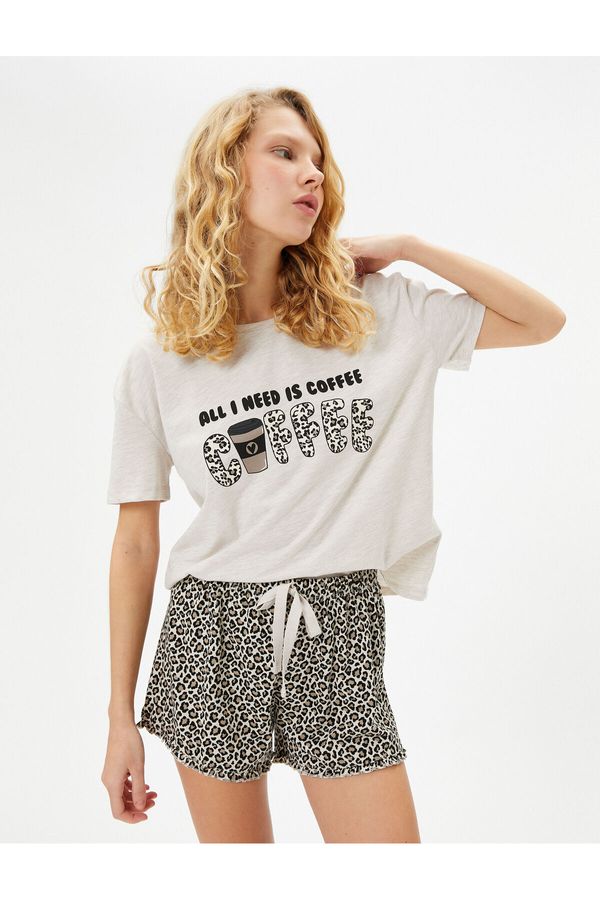 Koton Koton Pajamas Set Short Sleeve Leopard Patterned Shorts