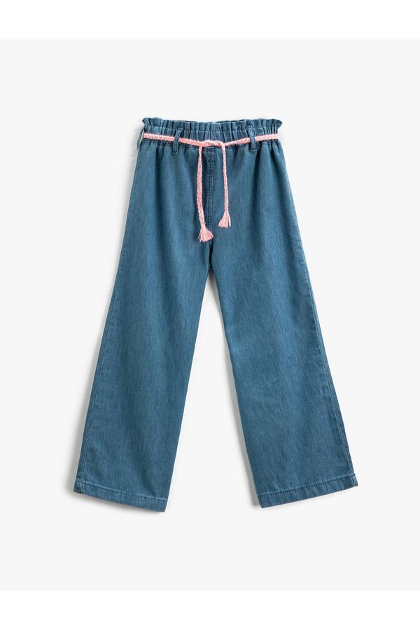 Koton Koton Palazzo Jeans with Belt, Elastic Waist, Cotton