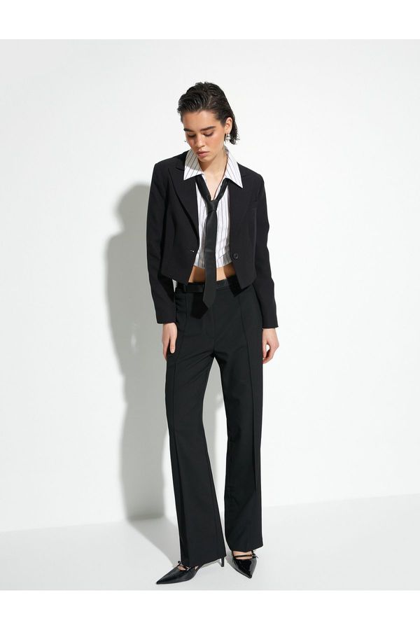 Koton Koton Palazzo Trousers High Waist Buttoned Ribbed