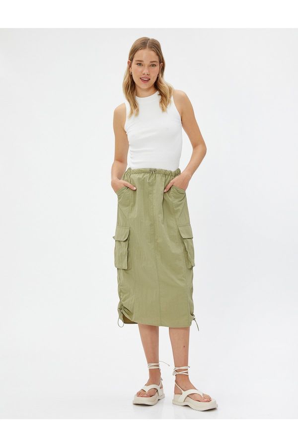 Koton Koton Parachute Skirt Midi Large Pockets with Stopper Detail.