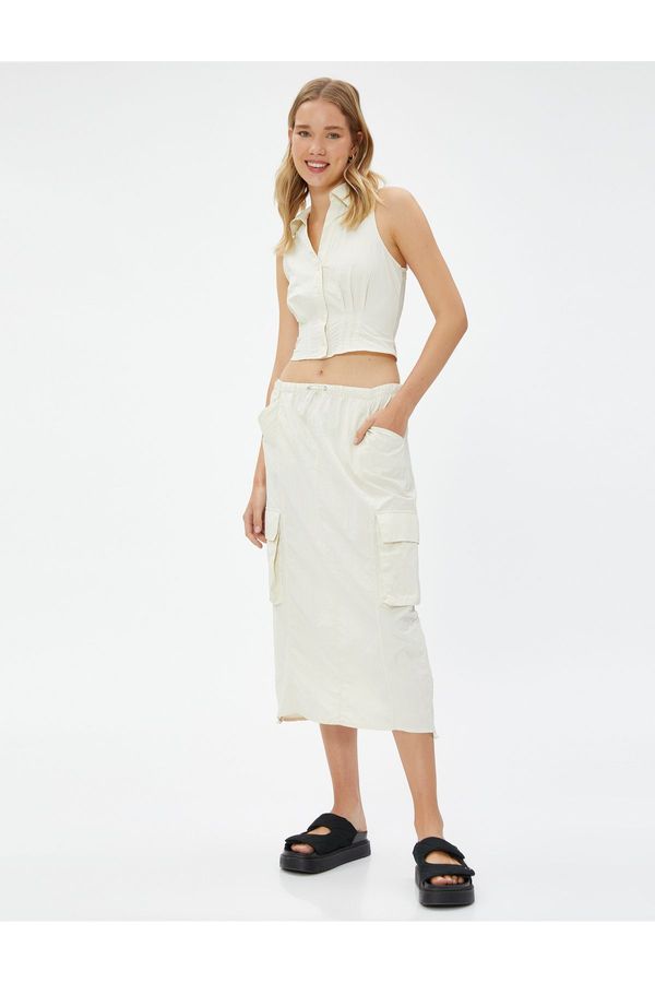 Koton Koton Parachute Skirt Midi Large Pockets with Stopper Detail.