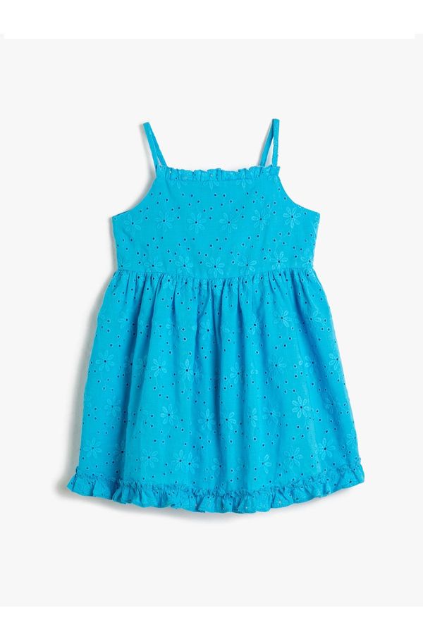 Koton Koton Plain Turquoise Girls' Calf-length Dress 3skg80079aw