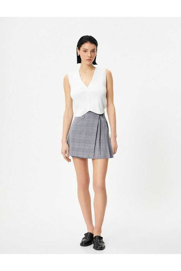 Koton Koton Pleated Mini Skirt Buttoned Normal Waist