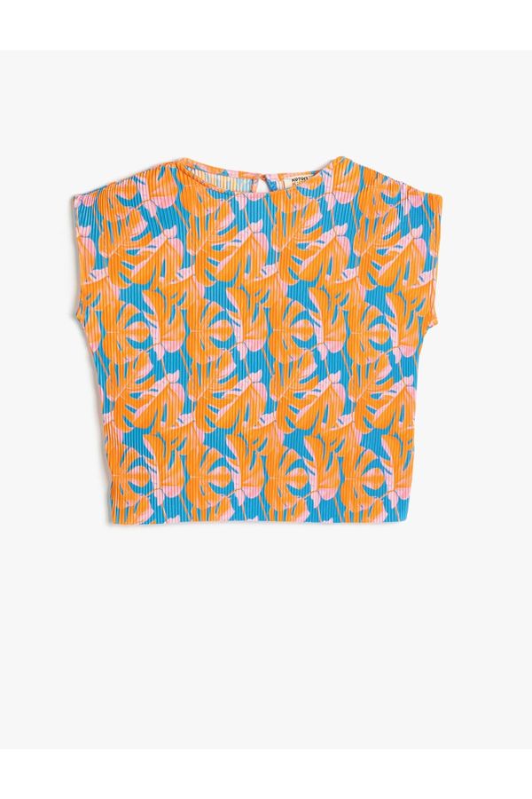 Koton Koton Pleated T-Shirt Floral Pattern Short Sleeve Crew Neck