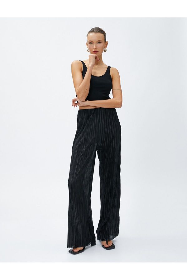 Koton Koton Pleated Trousers Straight Leg Elastic Waist