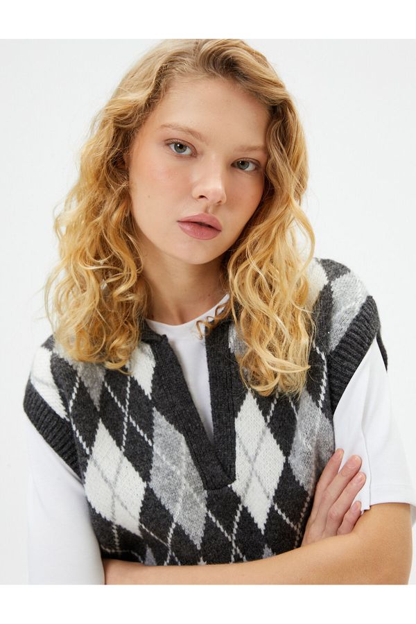 Koton Koton Polo Neck Knitwear Sweater with Diamond Pattern Soft Texture
