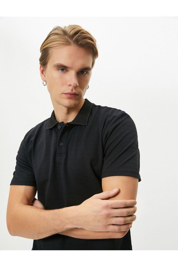 Koton Koton Polo Neck T-Shirt Button Detailed Short Sleeve