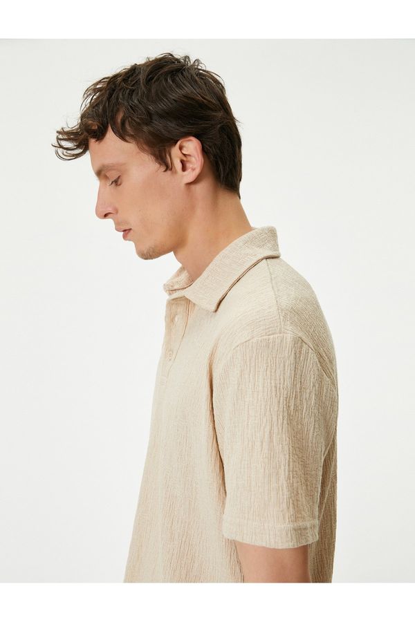 Koton Koton Polo Neck T-Shirt Buttoned Textured Cotton Short Sleeve