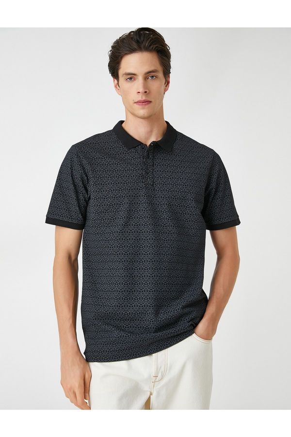 Koton Koton Polo Neck T-Shirt with Geometric Details, Slim Fit.