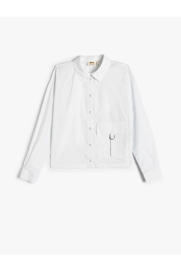 Koton Koton Poplin Shirt Long Sleeved, Pocket Detailed and Snap Snap Fastener. Cotton.