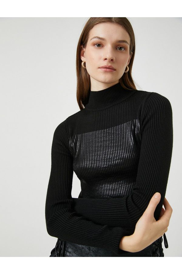 Koton Koton Printed Ribbed Turtleneck Sweater