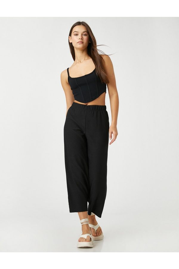 Koton Koton Relaxed Cut Trousers with Elastic Waist Crop Legs
