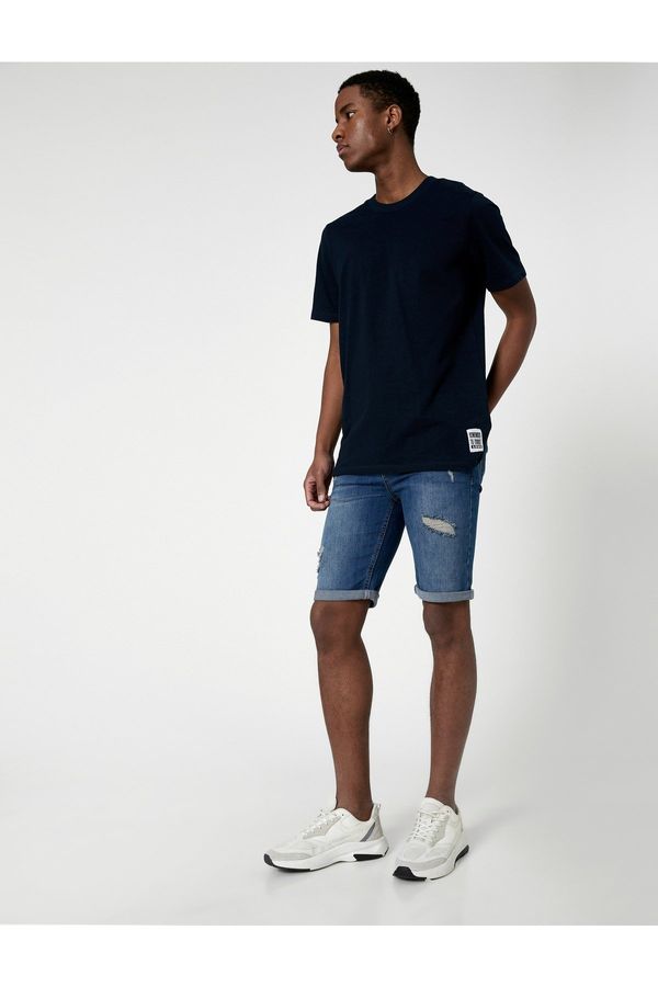 Koton Koton Ripped Denim Shorts with Detailed Buttons