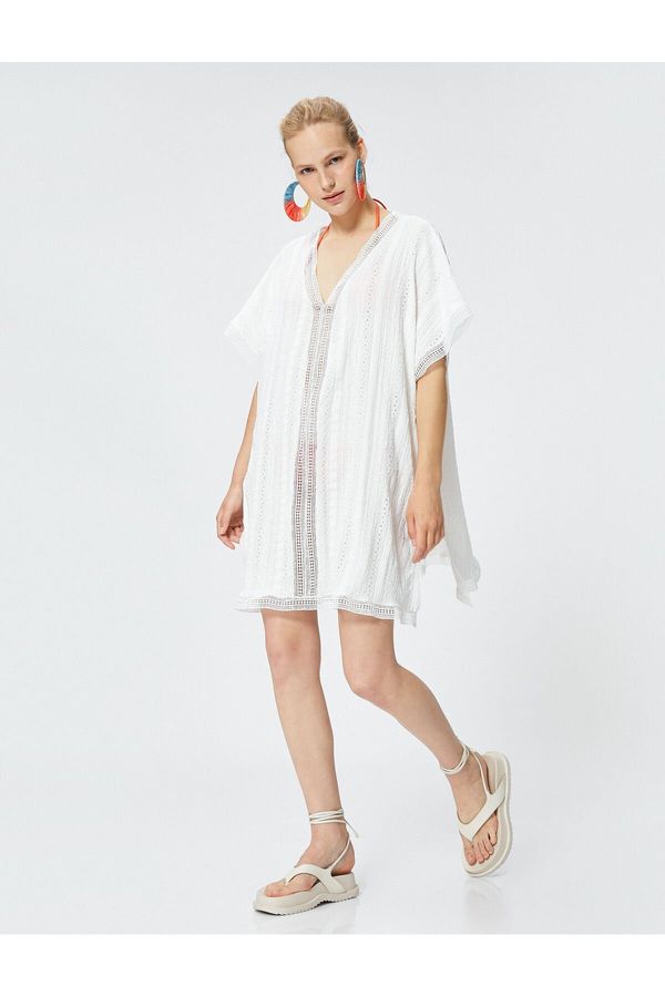 Koton Koton Şahika Ercümen X Cotton - Oversize Striped Detailed Beach Dress