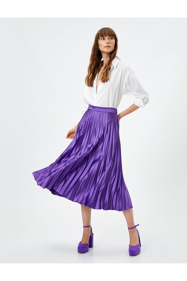 Koton Koton Satin Pleated Skirt Midi Length