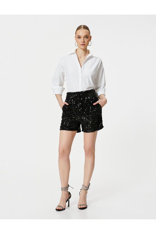 Koton Koton Sequin Sequined Shorts High Waist Pocket