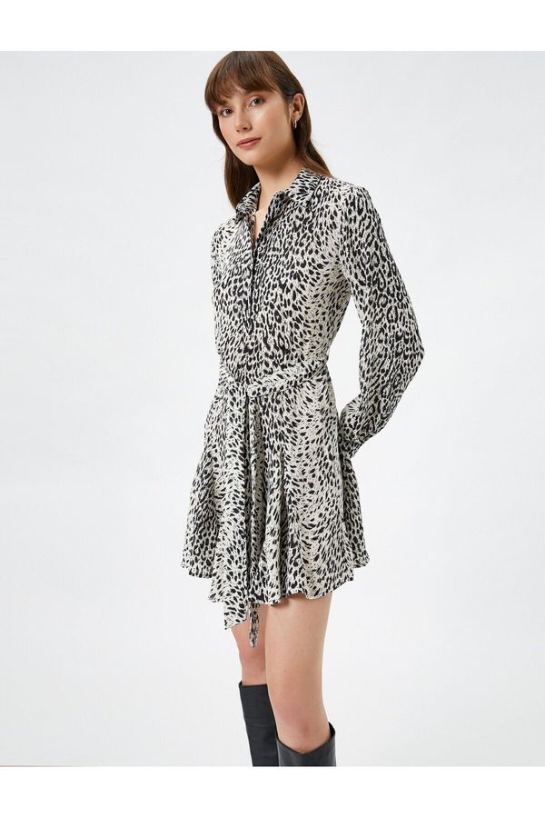 Koton Koton Shirt Dress Mini Leopard Patterned Belted Flared