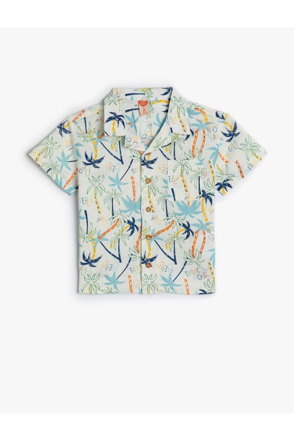 Koton Koton Shirt Palm Tree Printed Short Sleeve Pocket Detail