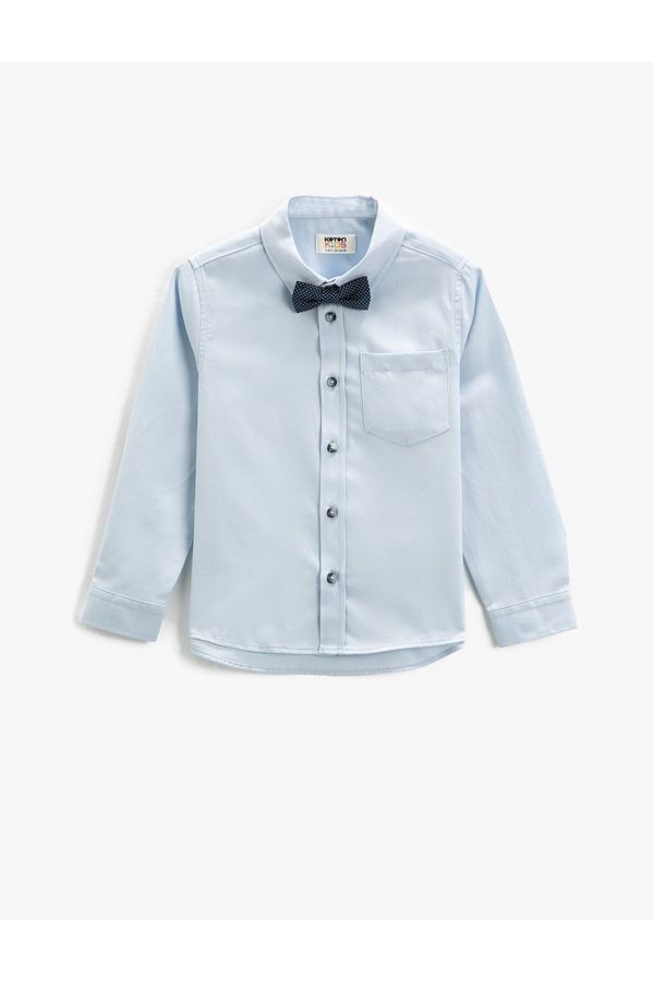 Koton Koton Shirt with Bow Tie Long Sleeves, Patch Detail on the Elbows, One Pocket.